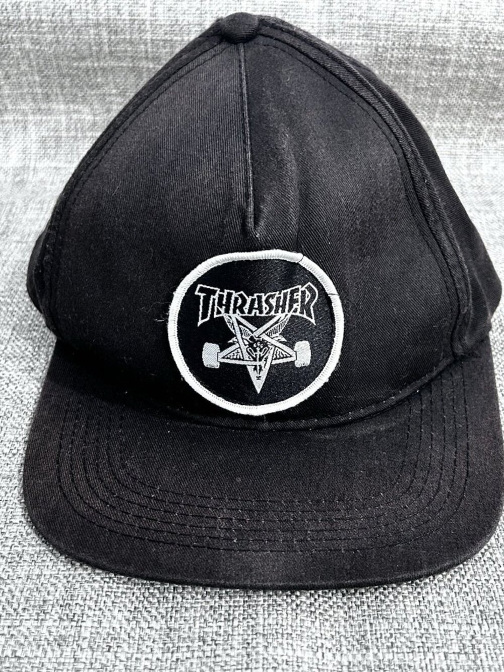 Vintage Thrasher Hat Skategoat Logo Skateboard SnapBack Cap Black - Distressed